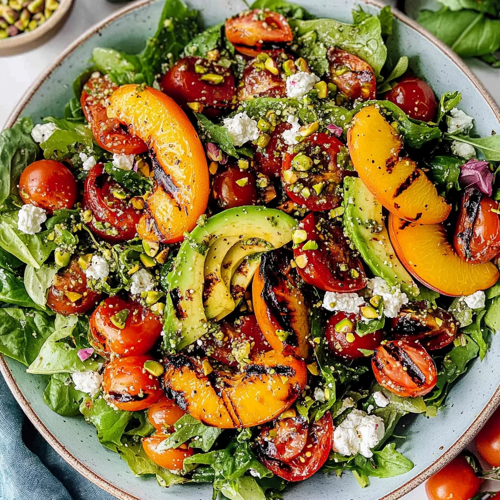 Grilled Peach Salad with Basil Vinaigrette