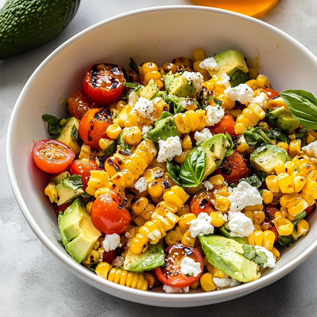 Grilled Corn Salad with Avocado, Goat Cheese & Hot Honey Vinaigrette
