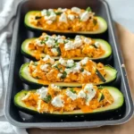 High Protein Buffalo Chicken Stuffed Zucchini Boats