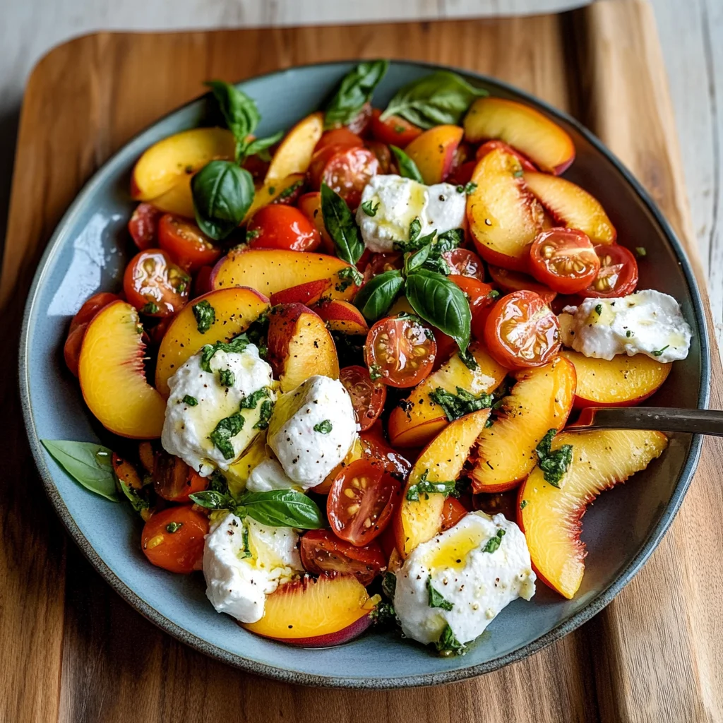Peach Burrata Salad With Cchicken hampagne Vinaigrette