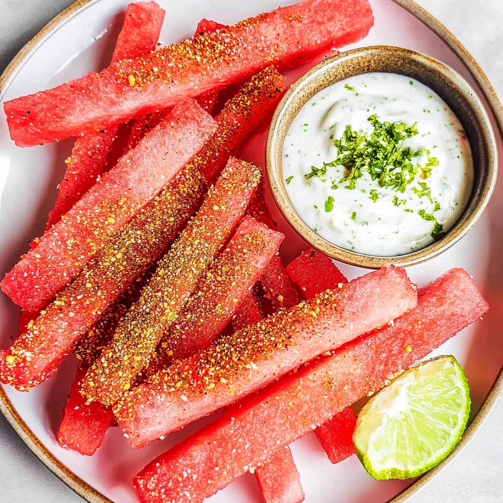 Spicy Watermelon Fries with Coconut Lime Dipping Sauce