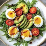 Avocado Arugula Salad with Jammy Eggs & Creamy Balsamic Drizzle