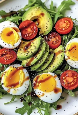Avocado Arugula Salad with Jammy Eggs & Creamy Balsamic Drizzle