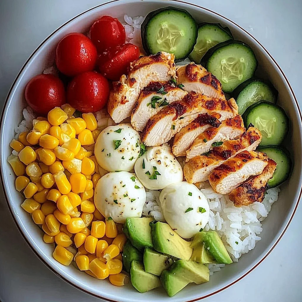 Chicken and Veggie Rice Bowl with Mozzarella