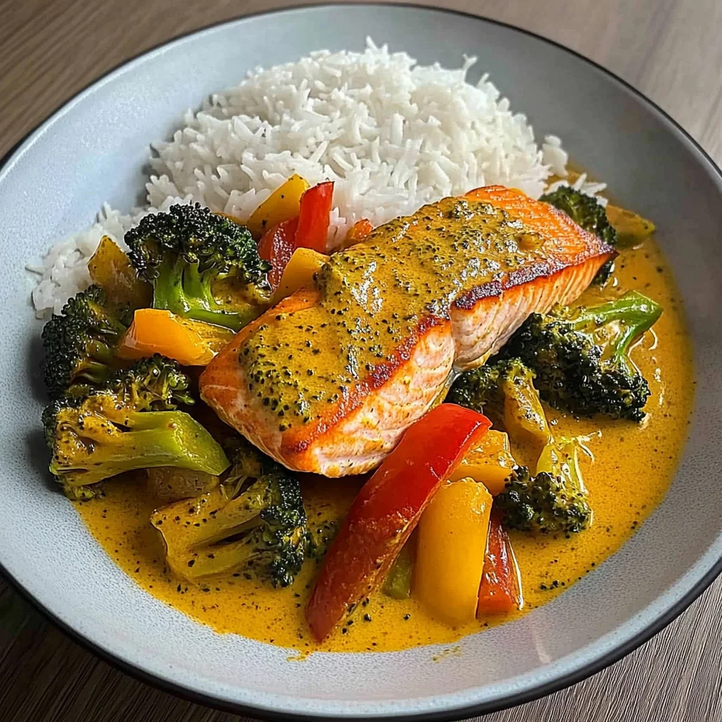 Coconut Veggie Salmon Curry with Rice