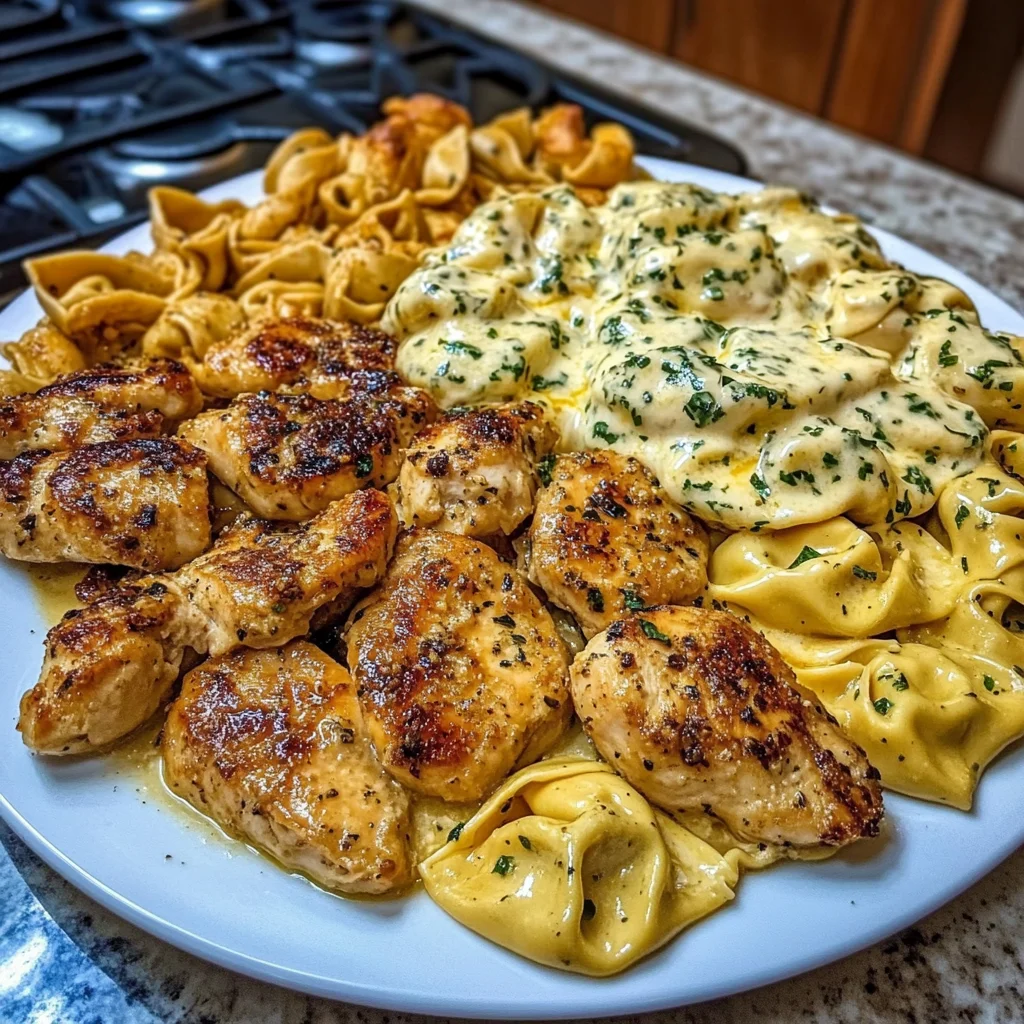 Creamy Chicken Tortellini with Mozzarella Garlic Sauce