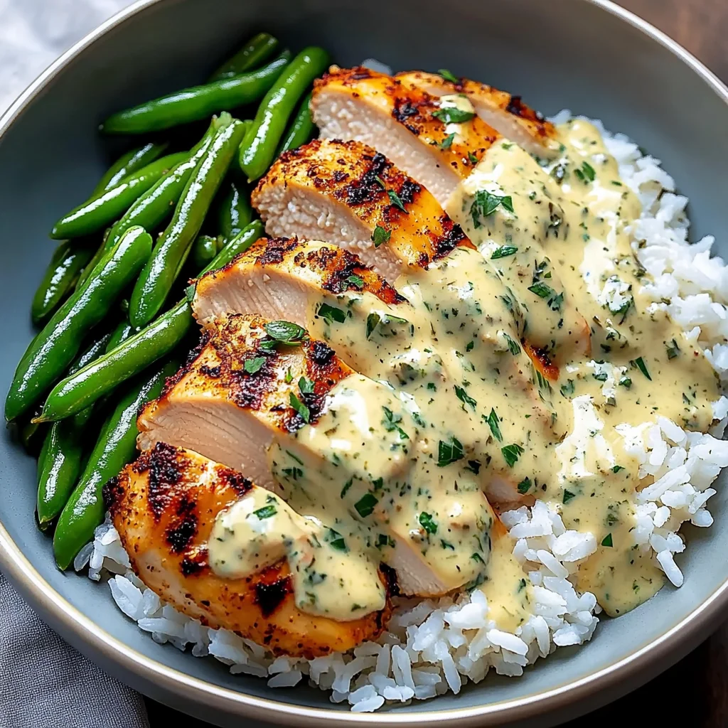 Creamy Herb Chicken Rice Bowl with Green Beans
