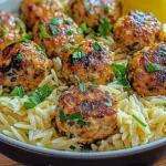 Greek Chicken Meatballs with Lemon Orzo