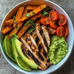 Grilled Chicken Power Bowl with Sweet Potato Fries & Guacamole