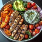Grilled Chicken Power Plate with Sweet Potatoes & Avocado Salad