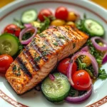 Grilled Salmon with Fresh Cucumber & Tomato Salad
