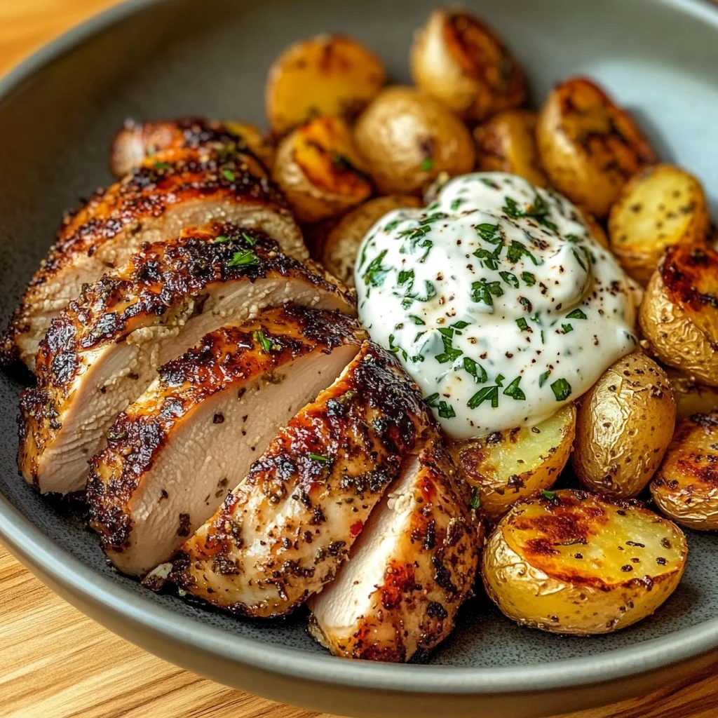 Herb-Marinated Chicken with Roasted Potatoes & Creamy Dip