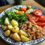 Herbed Potatoes with Shredded Chicken & Fresh Salad