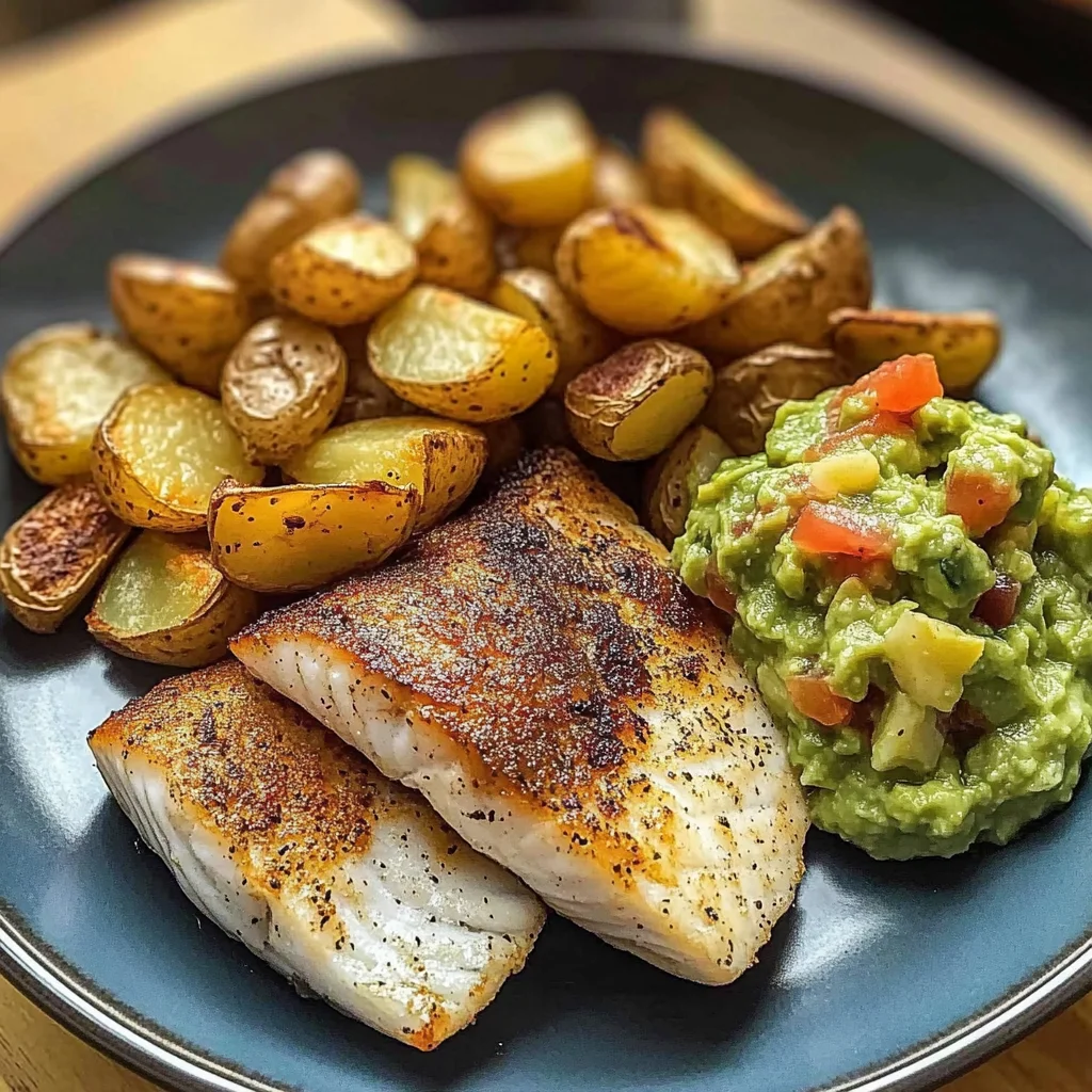 Pan-Seared Fish with Roasted Potatoes & Guacamole