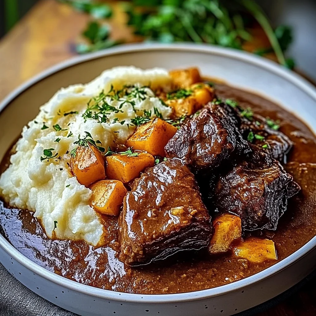 Red Wine Braised Beef Short Ribs with Buttery Mashed Potatoes