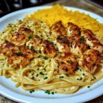 Spicy Garlic Chicken Linguine in Cheddar Parmesan Cream