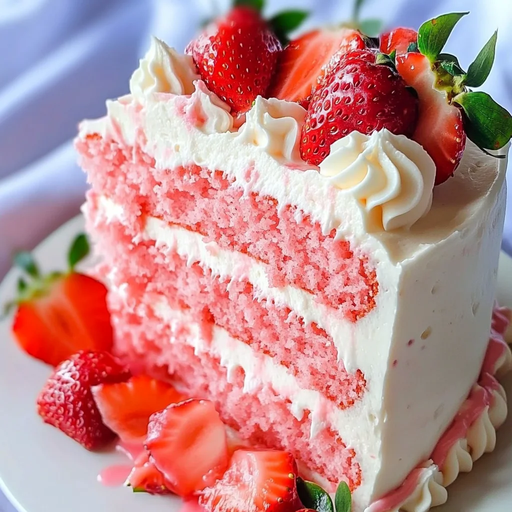 Strawberry Cake with Whipped Cream Cheese Frosting