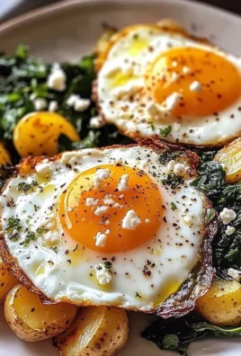Sunny Eggs with Golden Roasted Potatoes & Sauted Greens