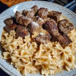 Cajun Steak Tips with Cheesy Parmesan Bowtie Pasta