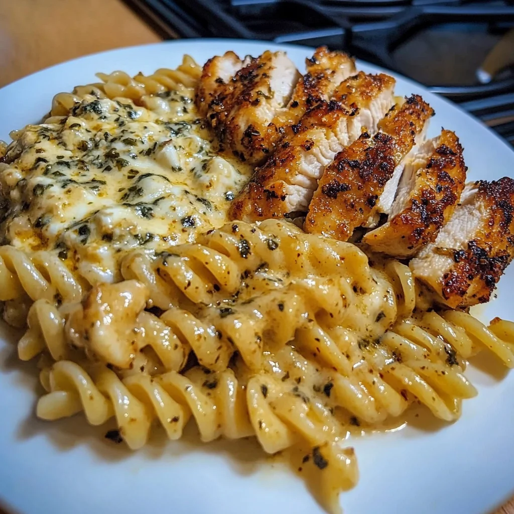 Creamy Garlic Chicken Rotini with Parmesan Velveeta Sauce