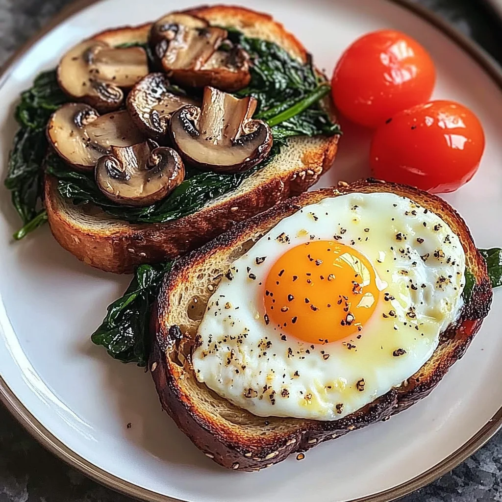 Creamy Tomato & Mushroom Toast Plate with Jammy Eggs & Spinach