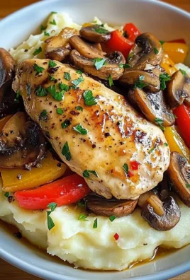Garlic Butter Chicken with Mushrooms, Peppers & Mashed Potatoes