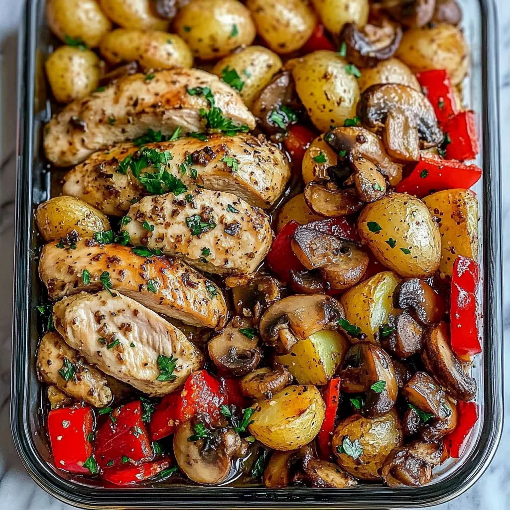 Garlic Herb Chicken with Mushrooms & Roasted Potatoes