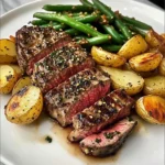 Garlic Herb Steak with Crispy Potatoes & Green Beans