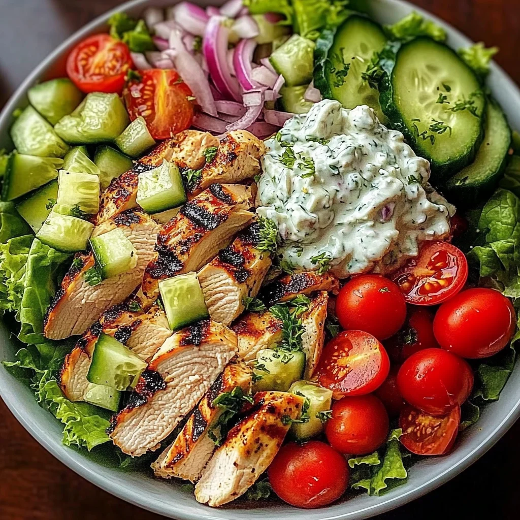 Greek Chicken Salad Bowl with Tzatziki & Feta