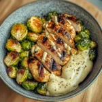 Grilled Chicken & Brussels Sprouts Bowl with Creamy Garlic-Parmesan Sauce