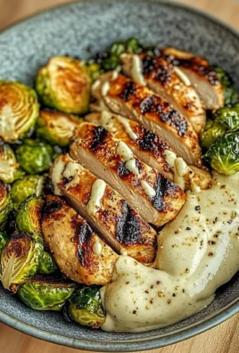 Grilled Chicken & Brussels Sprouts Bowl with Creamy Garlic-Parmesan Sauce