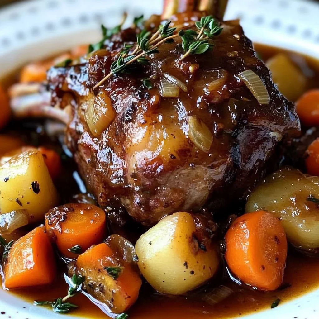 Red Wine Braised Lamb Shank with Root Vegetables