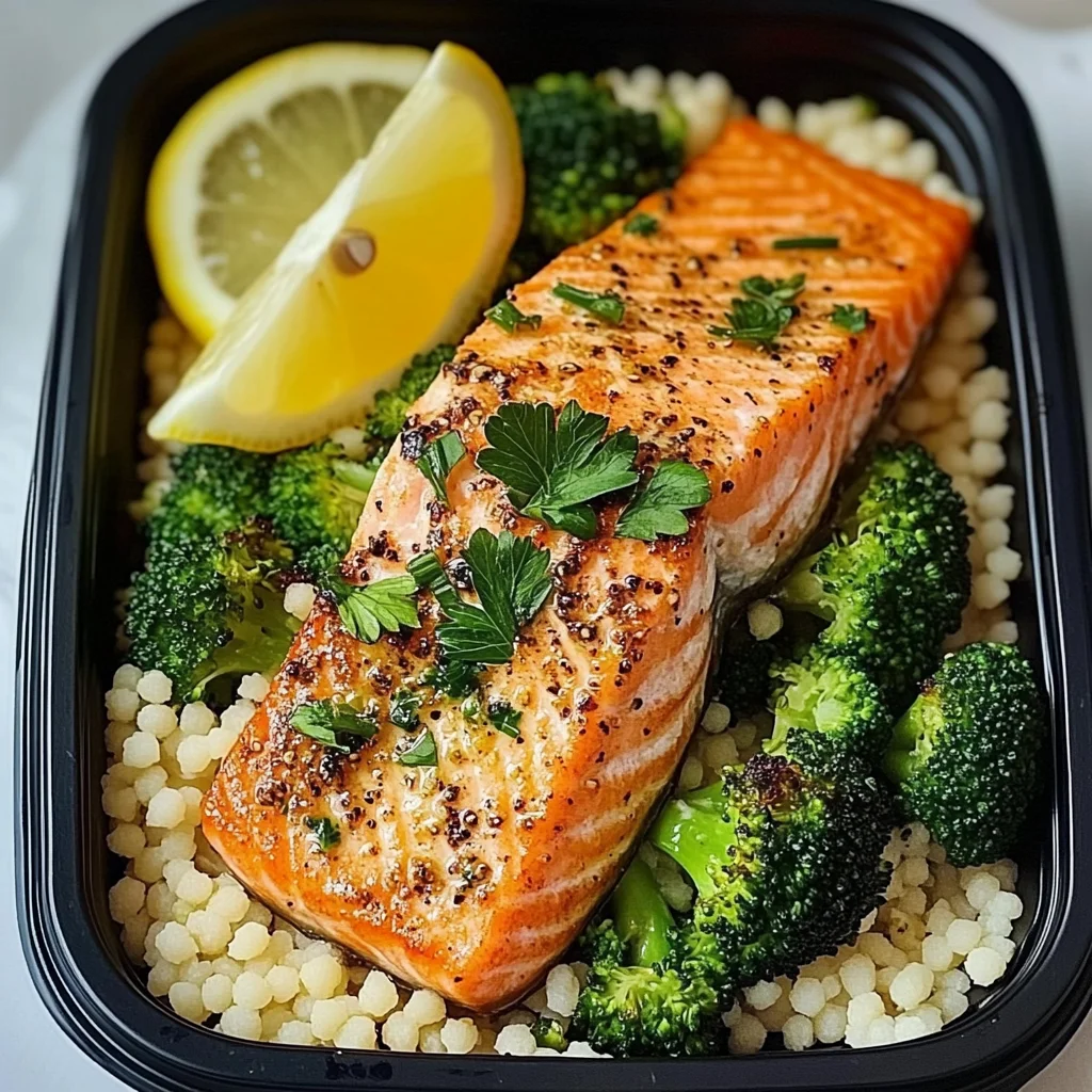 Salmon & Couscous Meal Prep with Roasted Broccoli