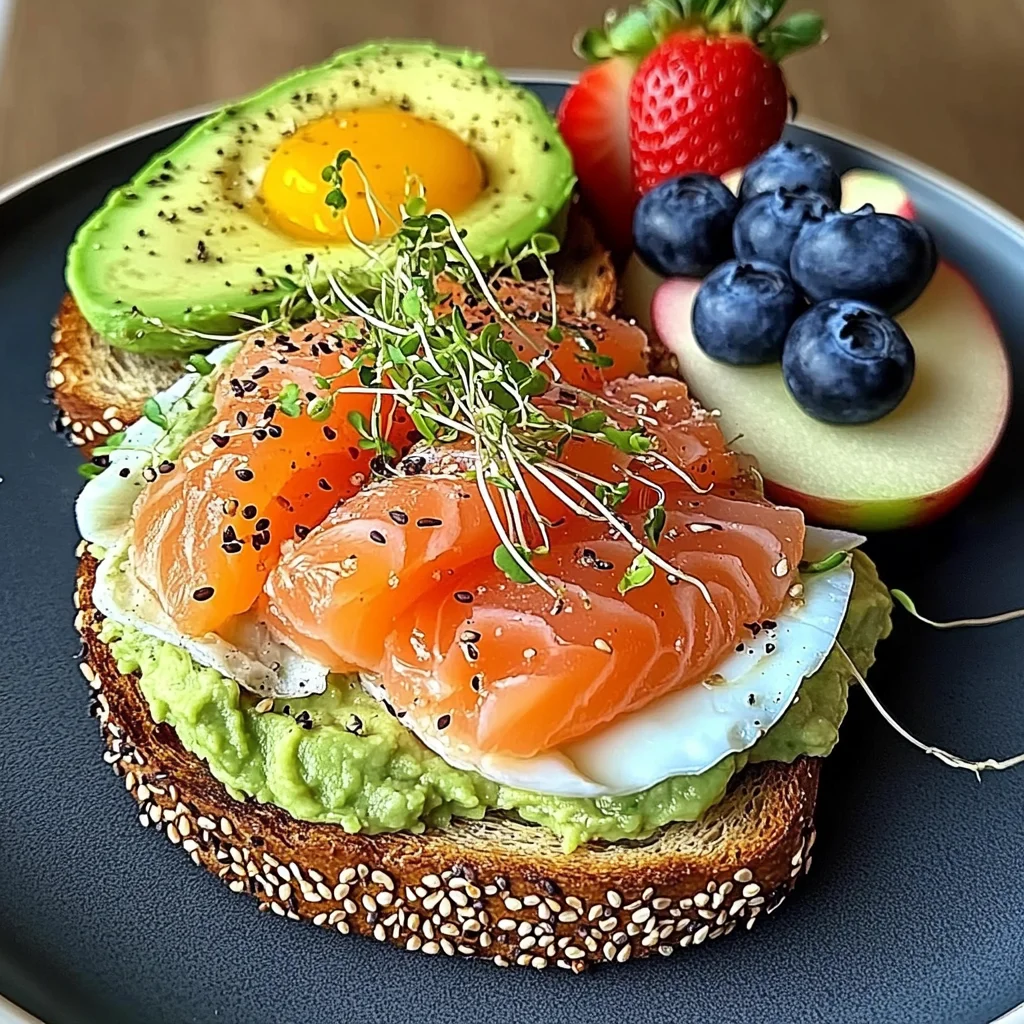 Smoked Salmon & Avocado Breakfast Toast with Fresh Fruit