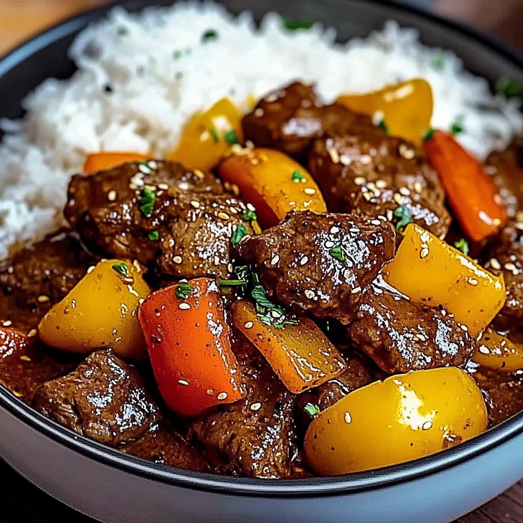 Black Pepper Beef Stir-Fry with Rainbow Peppers and Sesame Finish