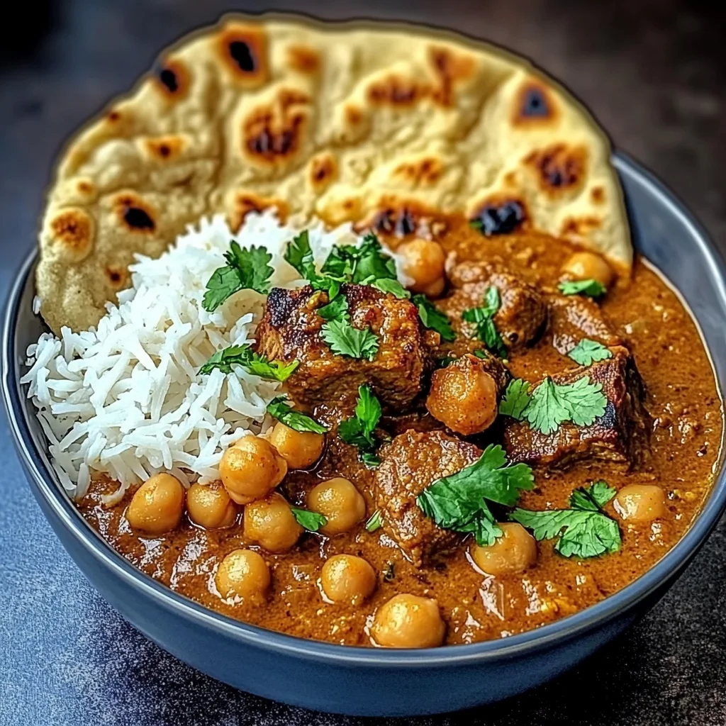 Coconut Lamb Curry with Chickpeas and Garlic Naan