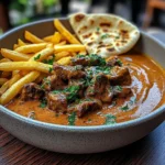 Garlic Butter Beef with Fries and Naan