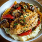 Garlic Butter Chicken with Mushrooms, Peppers & Mashed Potatoes