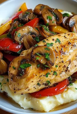 Garlic Butter Chicken with Mushrooms, Peppers & Mashed Potatoes