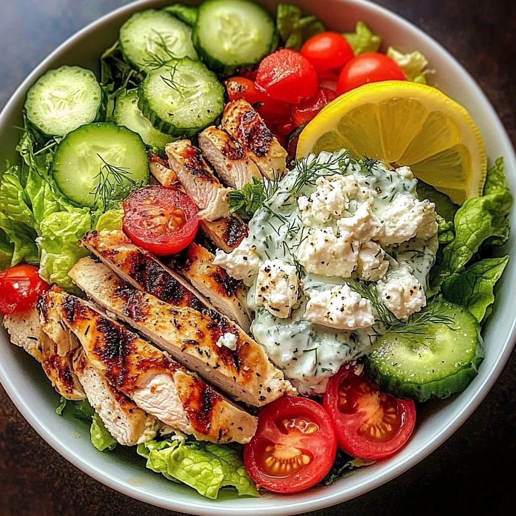 Greek Chicken Salad Bowl with Tzatziki & Feta