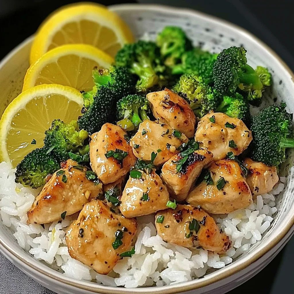 Lemon Garlic Chicken Bowl with Broccoli & Jasmine Rice