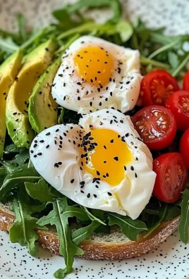Poached Egg & Arugula Salad with Avocado, Tomato & Cream Cheese Toast