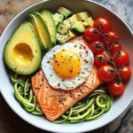 Zoodle Power Plate with Salmon, Avocado & Sunny Egg