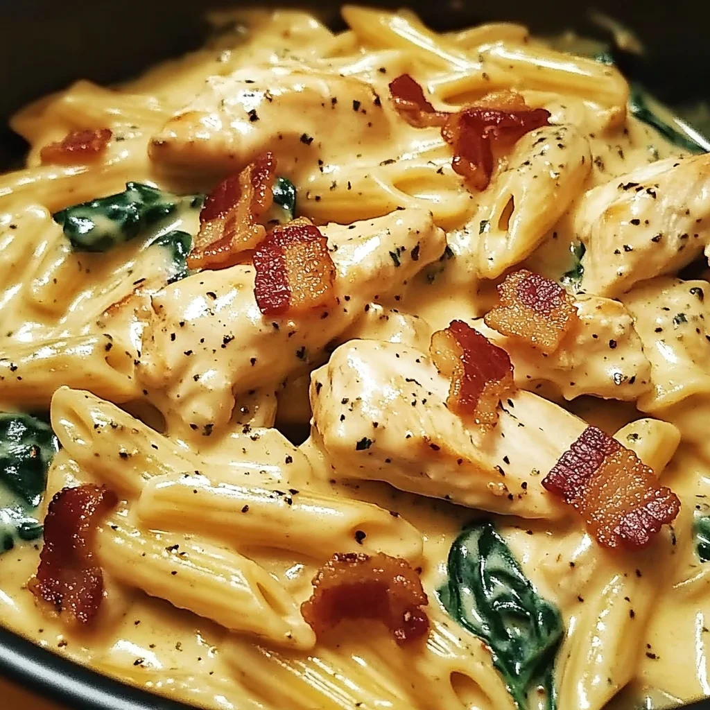 Creamy Chicken Pasta with Bacon and Spinach