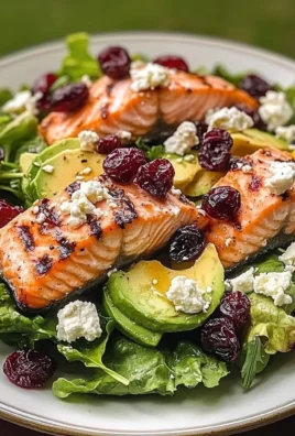Grilled Salmon & Avocado Salad with Cranberries and Feta