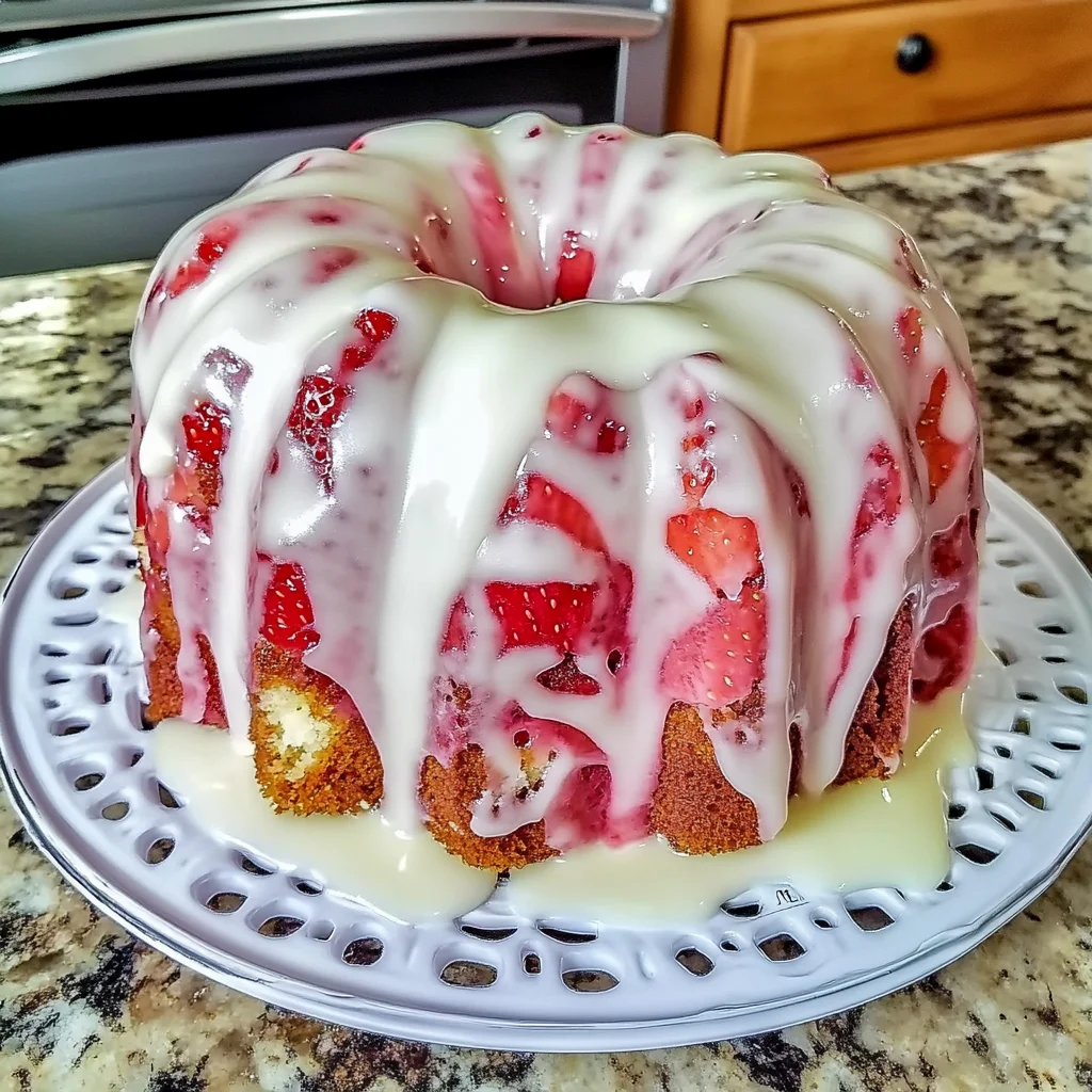 Strawberry Cream Cheese Pound Cake with White Glaze