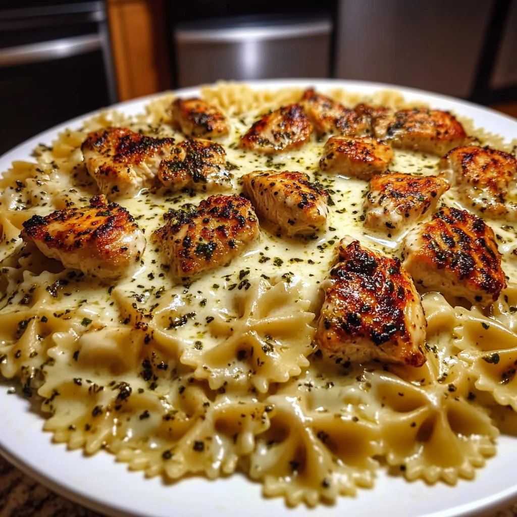 Mozzarella Garlic Butter Chicken Bowties in Cheesy Cream