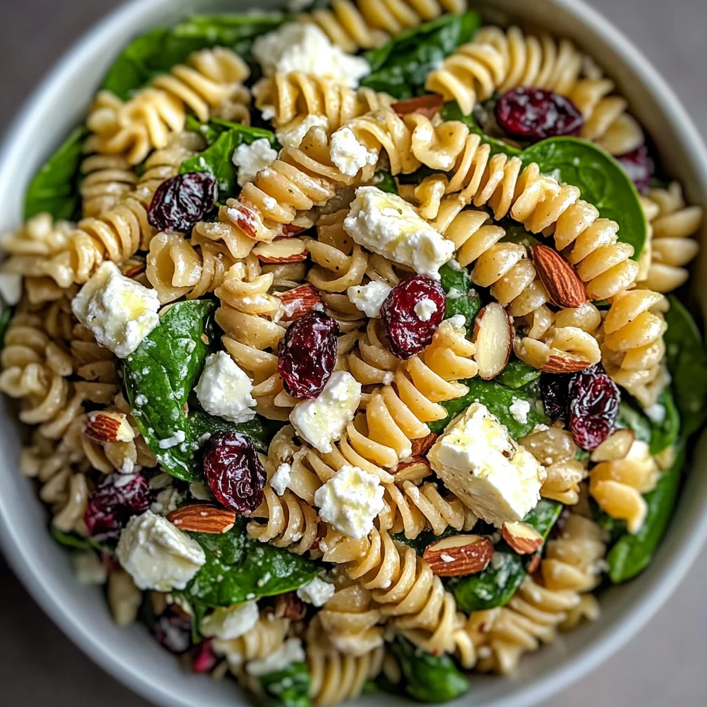 Nutritious Spinach Pasta Salad with Feta and Cranberries