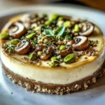 Pistachio and Mushroom Cheesecake with Feta & Parmesan Crust