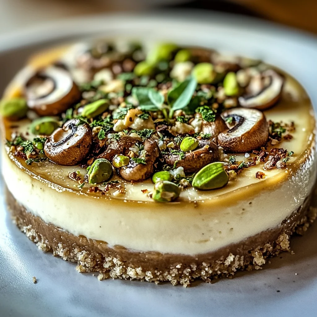 Pistachio and Mushroom Cheesecake with Feta & Parmesan Crust